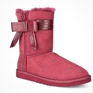 UGG Women's Burgundy Suede Boots with Ribbon